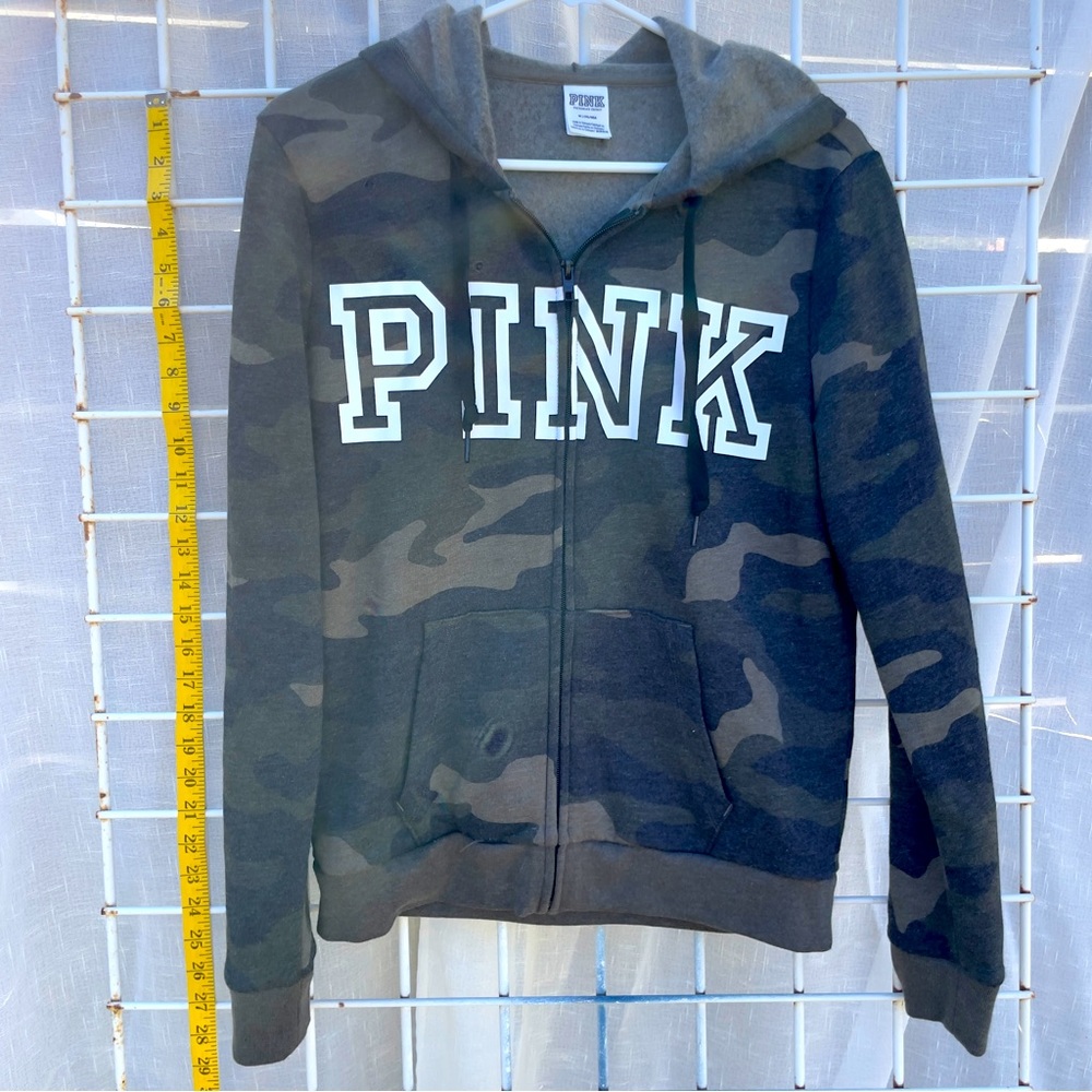 PINK full zip camo hoodie, size Medium